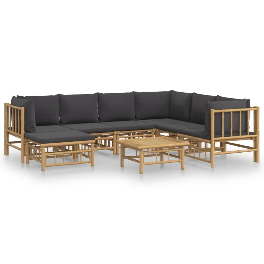 Bamboo Garden Lounge Set 8 Piece Outdoor Furniture Dark Grey Cushions Brown