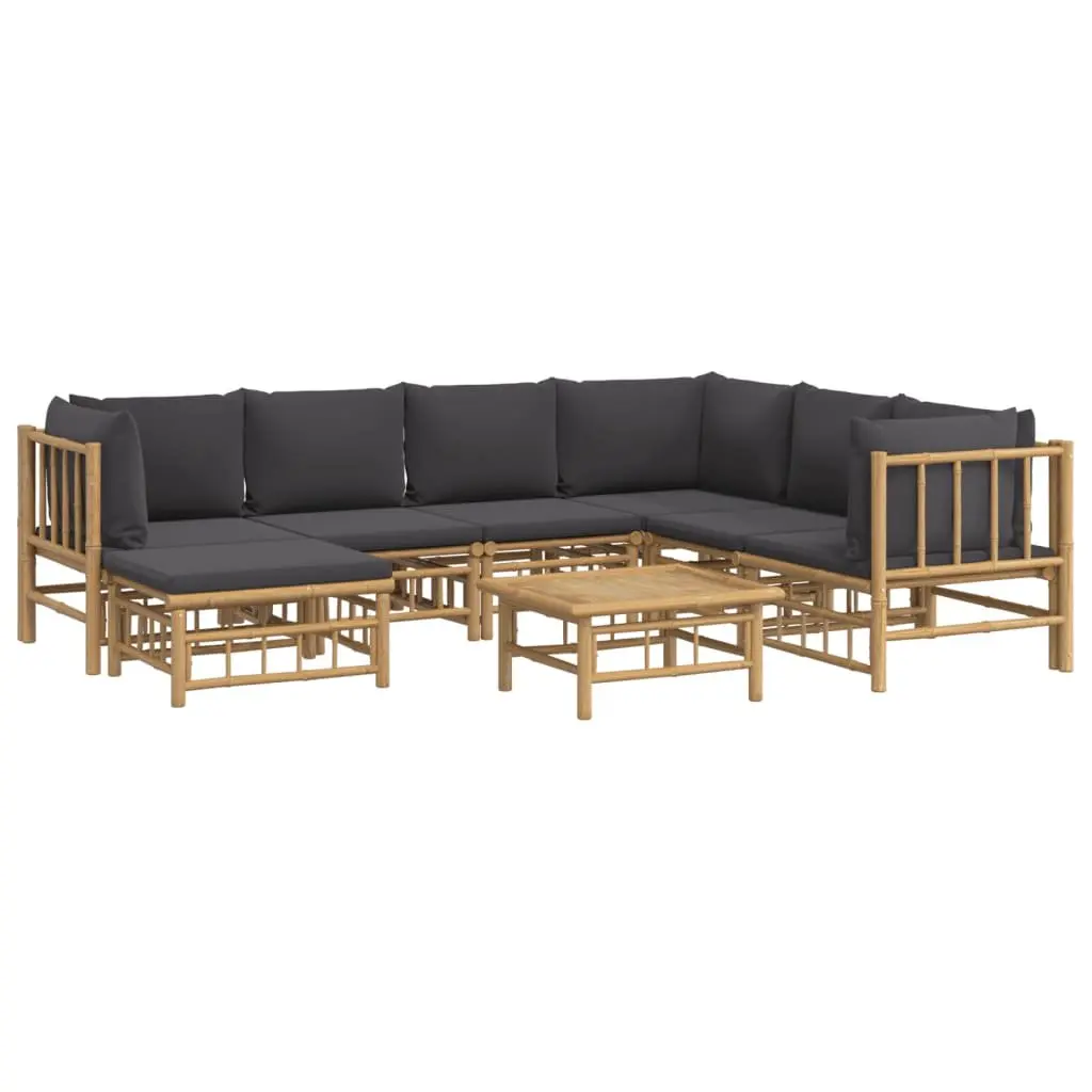Bamboo Garden Lounge Set 8 Piece Outdoor Furniture Dark Grey Cushions Brown