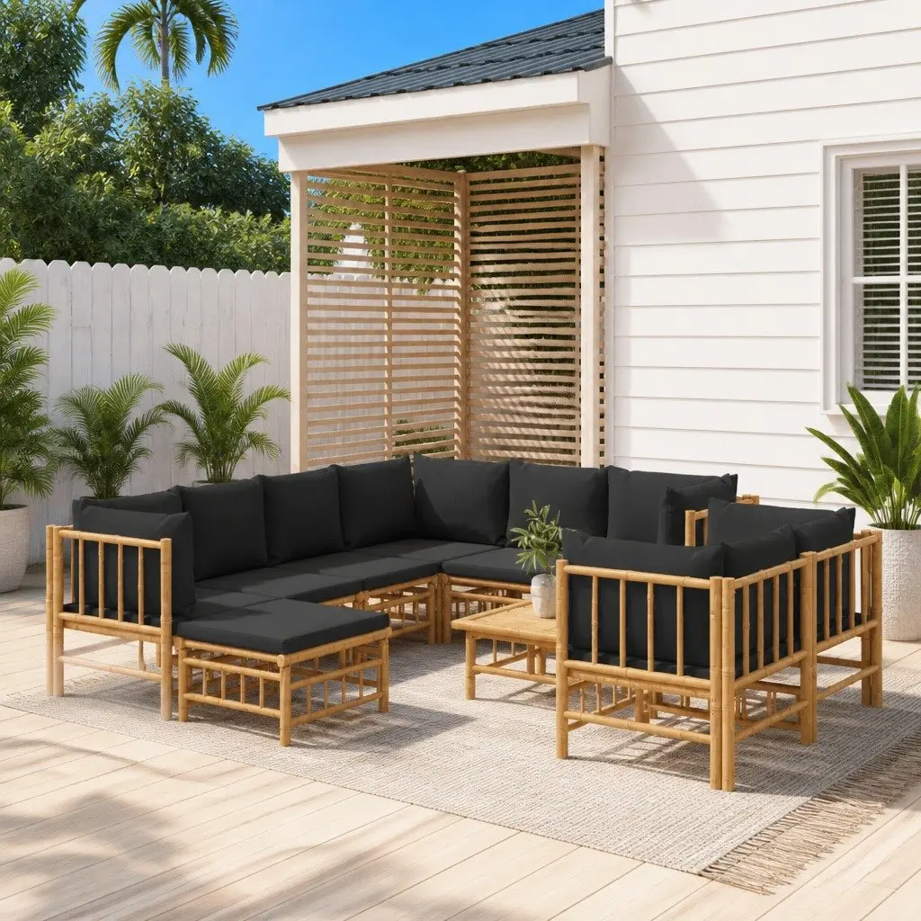 Garden Lounge Set Modular Bamboo Outdoor Furniture 10 Piece