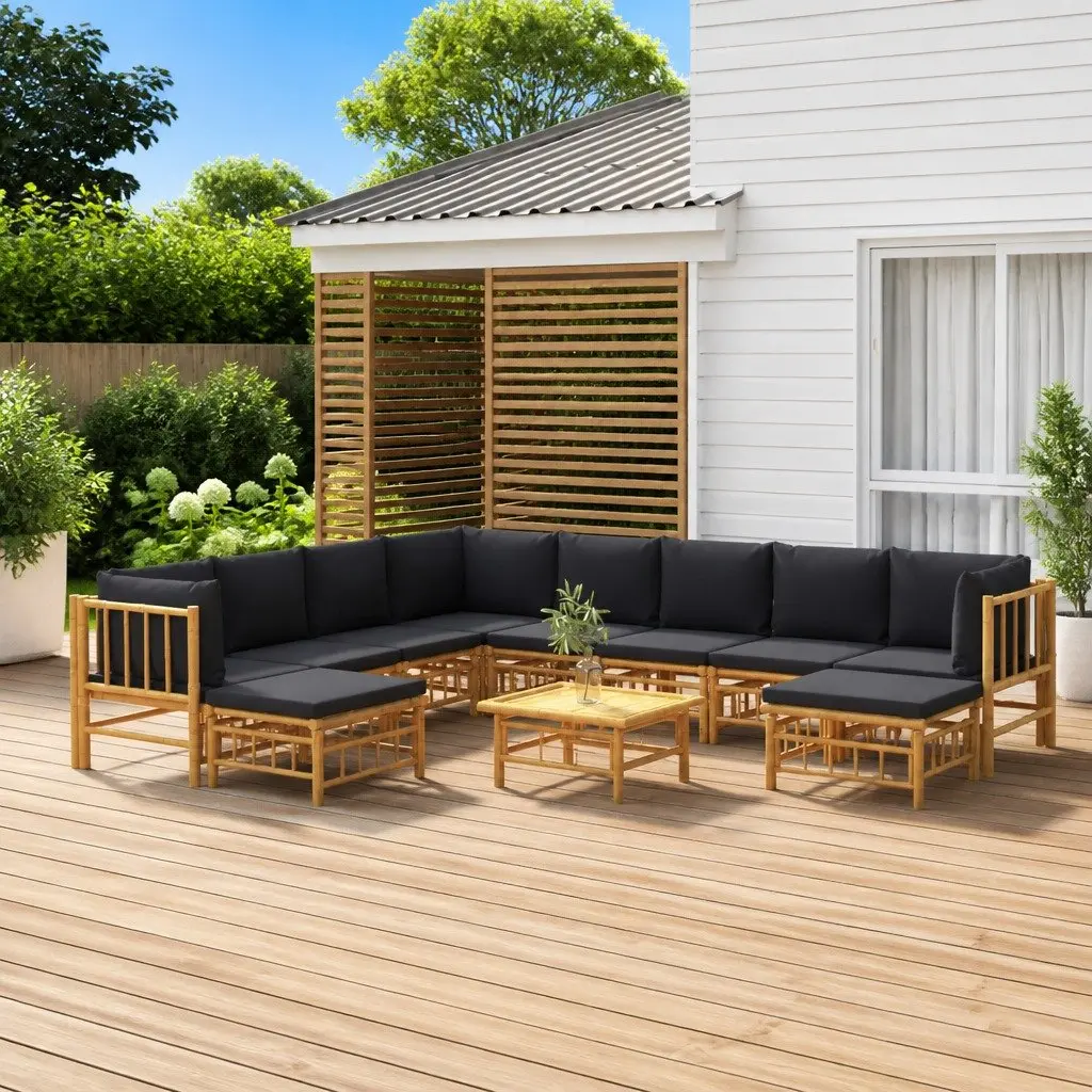 Garden Lounge Set Bamboo 11 Piece Outdoor Furniture Sofa with Cushions Table