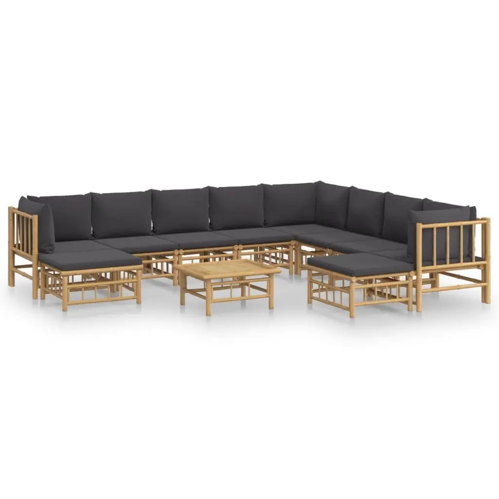 Garden Lounge Set Bamboo 11 Piece Outdoor Furniture Sofa with Cushions Table