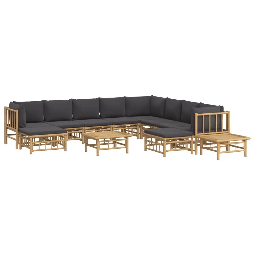 Bamboo Garden Lounge Set 12 Piece Outdoor Furniture with Cushions Brown