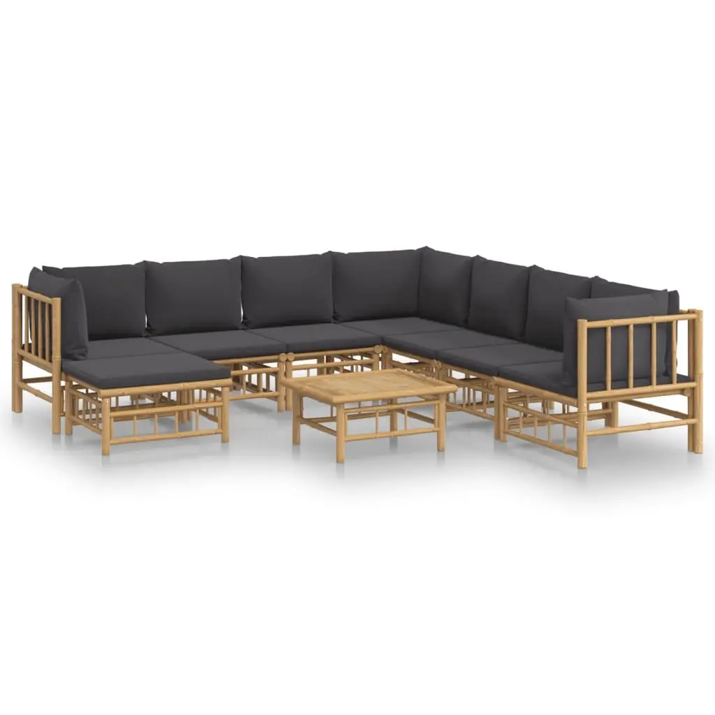 9 Piece Modular Outdoor Lounge Set Bamboo with Cushions Brown