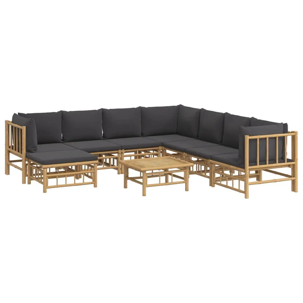 9 Piece Modular Outdoor Lounge Set Bamboo with Cushions Brown
