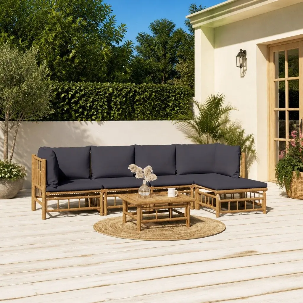 Garden Lounge Set Bamboo Outdoor Furniture 6 Piece with Cushions