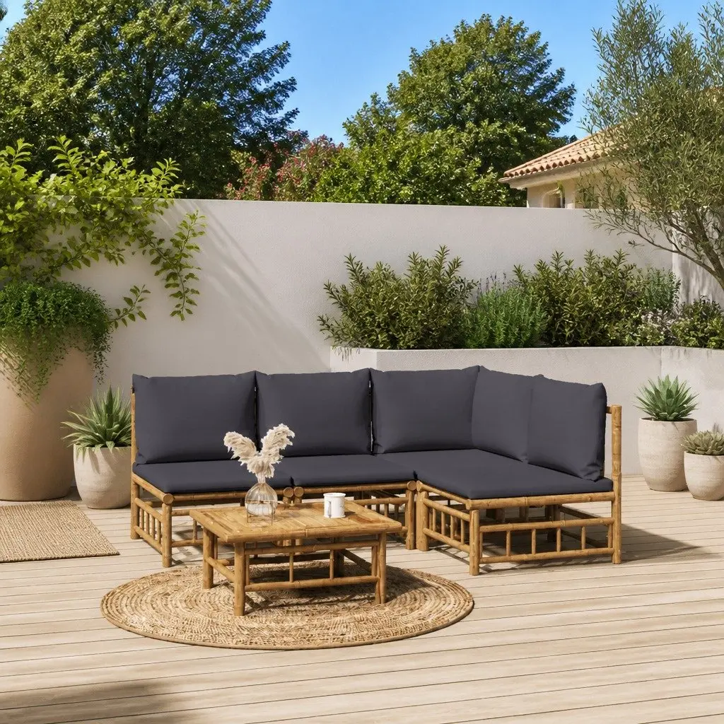 Bamboo Garden Lounge Set 5 Piece Outdoor Furniture Patio Sofa Cushions