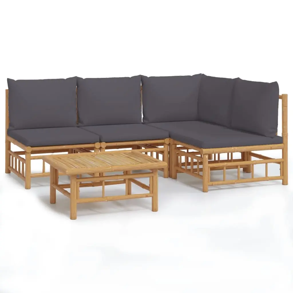Bamboo Garden Lounge Set 5 Piece Outdoor Furniture Patio Sofa Cushions