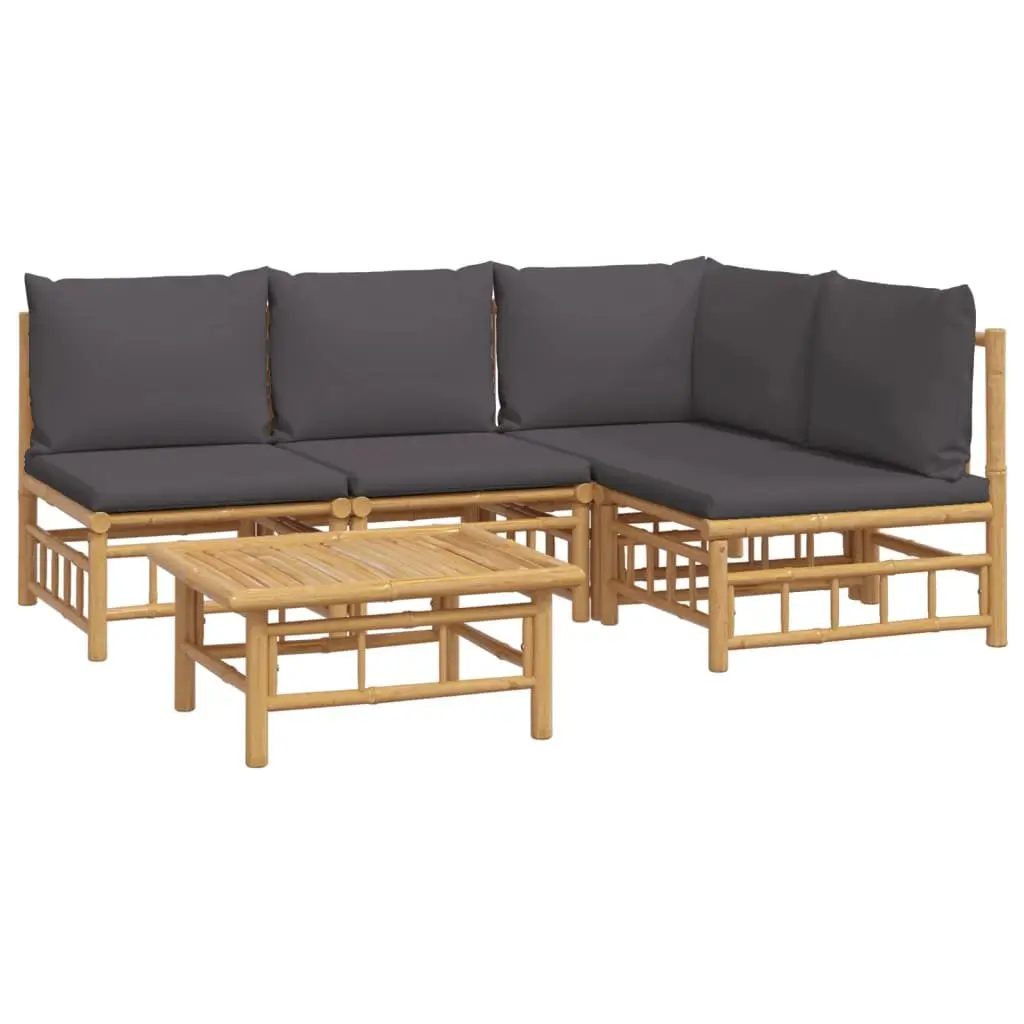 Bamboo Garden Lounge Set 5 Piece Outdoor Furniture Patio Sofa Cushions