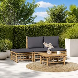 Bamboo Garden Lounge Set 4 Piece Outdoor Furniture with Cushions Brown