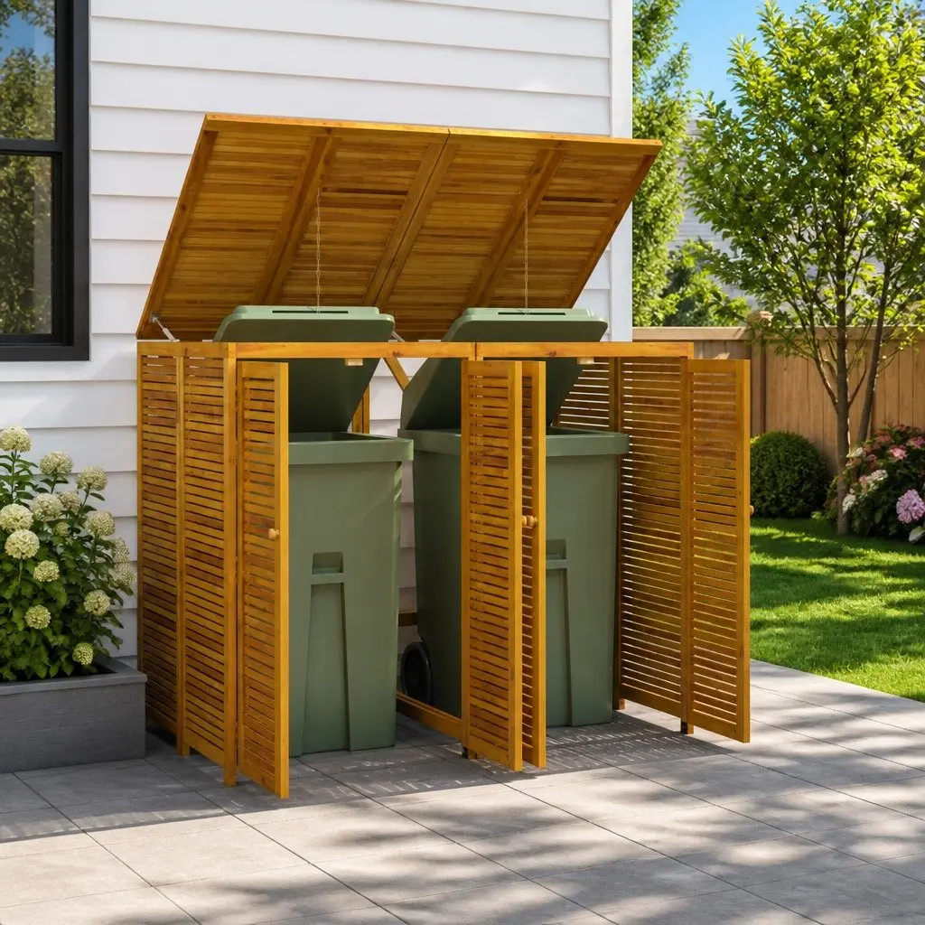 Double Garbage Bin Shed for Gardens