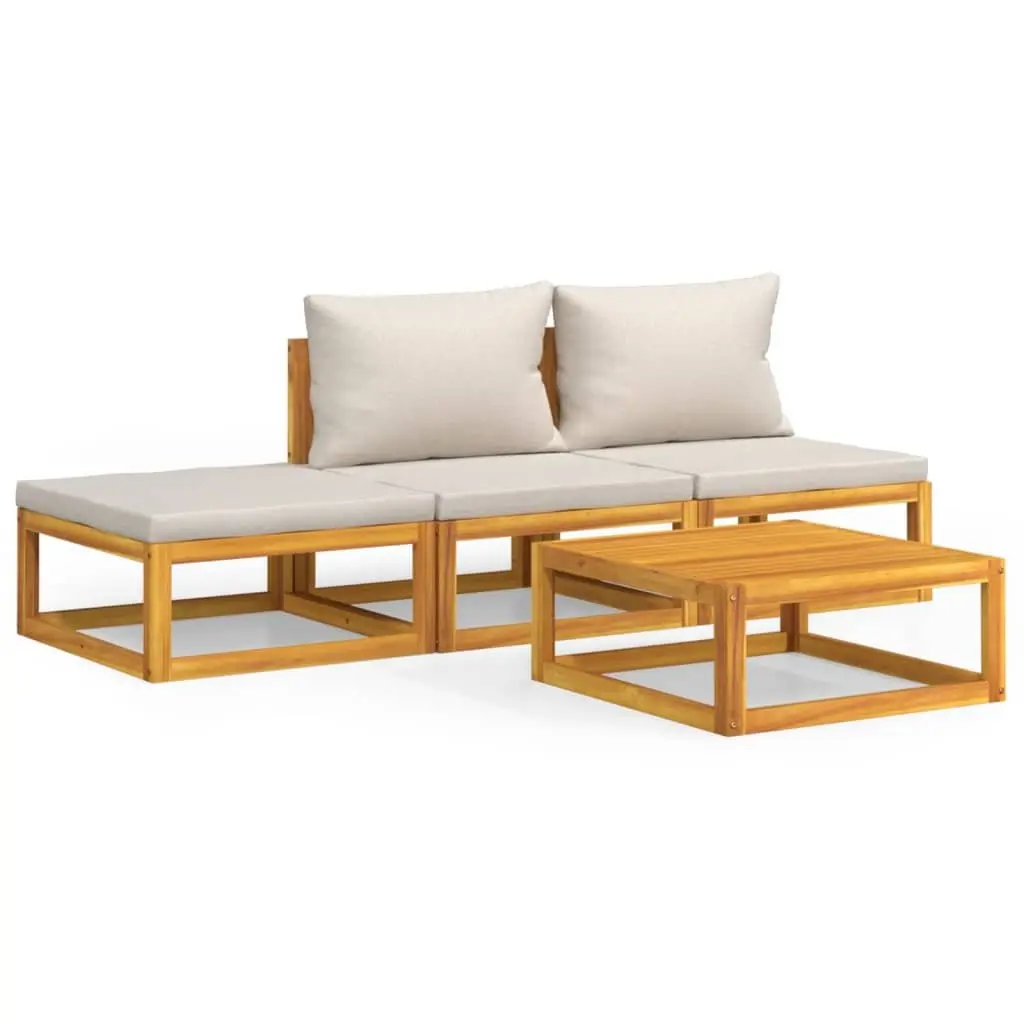 4 Piece Garden Lounge Set Solid Acacia Wood Outdoor Furniture with Cushions