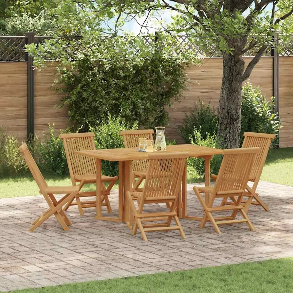 Outdoor Dining Set Modern Teak Wood 7 Piece Rectangular Table and Chairs