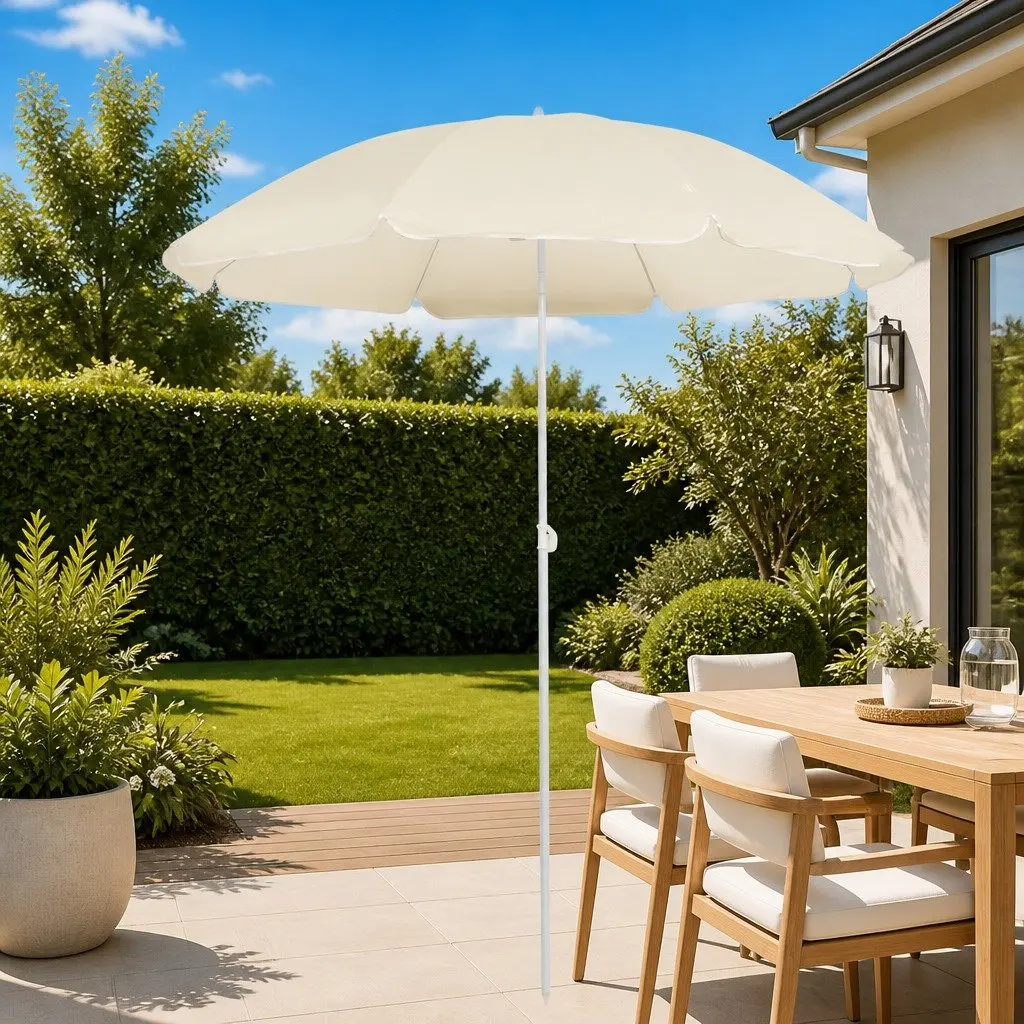 Garden Parasol Umbrella UV Protective Polyester 180cm Beige Steel Pole