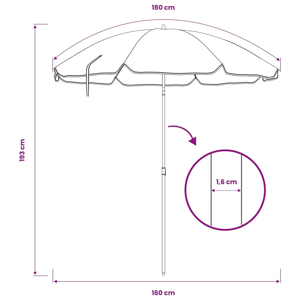 Garden Parasol Umbrella UV Protective Polyester 180cm Beige Steel Pole
