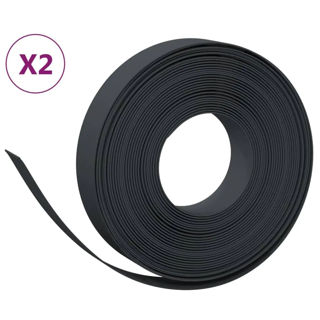 Garden Edging Flexible Black 10 m 2 Piece Lawn Border Flower Bed Path Edger