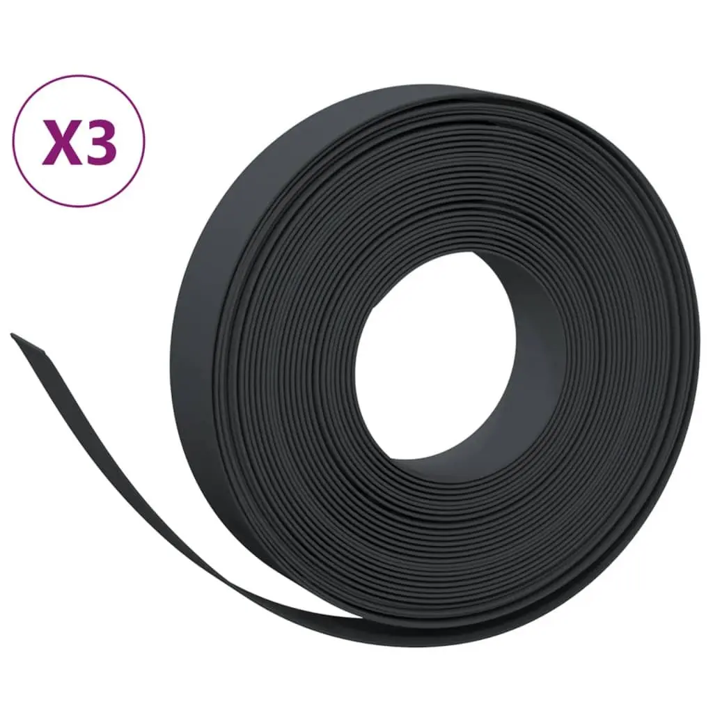 Garden Edging Borders Flexible Black 10m 3 Pieces Outdoor Lawn Edge Strips