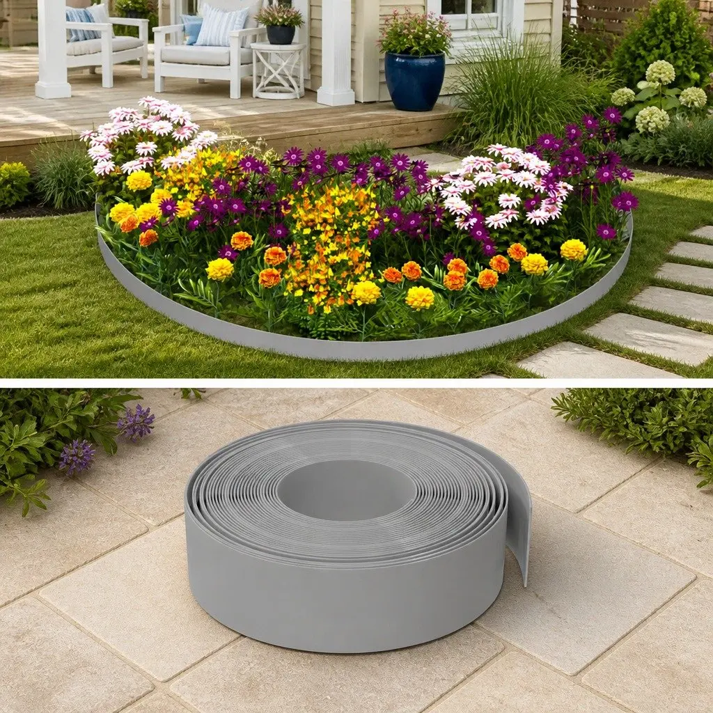 Garden Edging Border Flexible Grey 10 m
