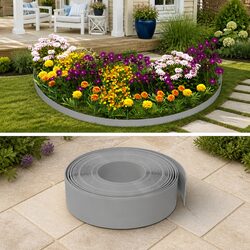 Garden Edging Border 2 Pieces Grey 10 m Flexible Lawn Edge Flower Bed Path Pond