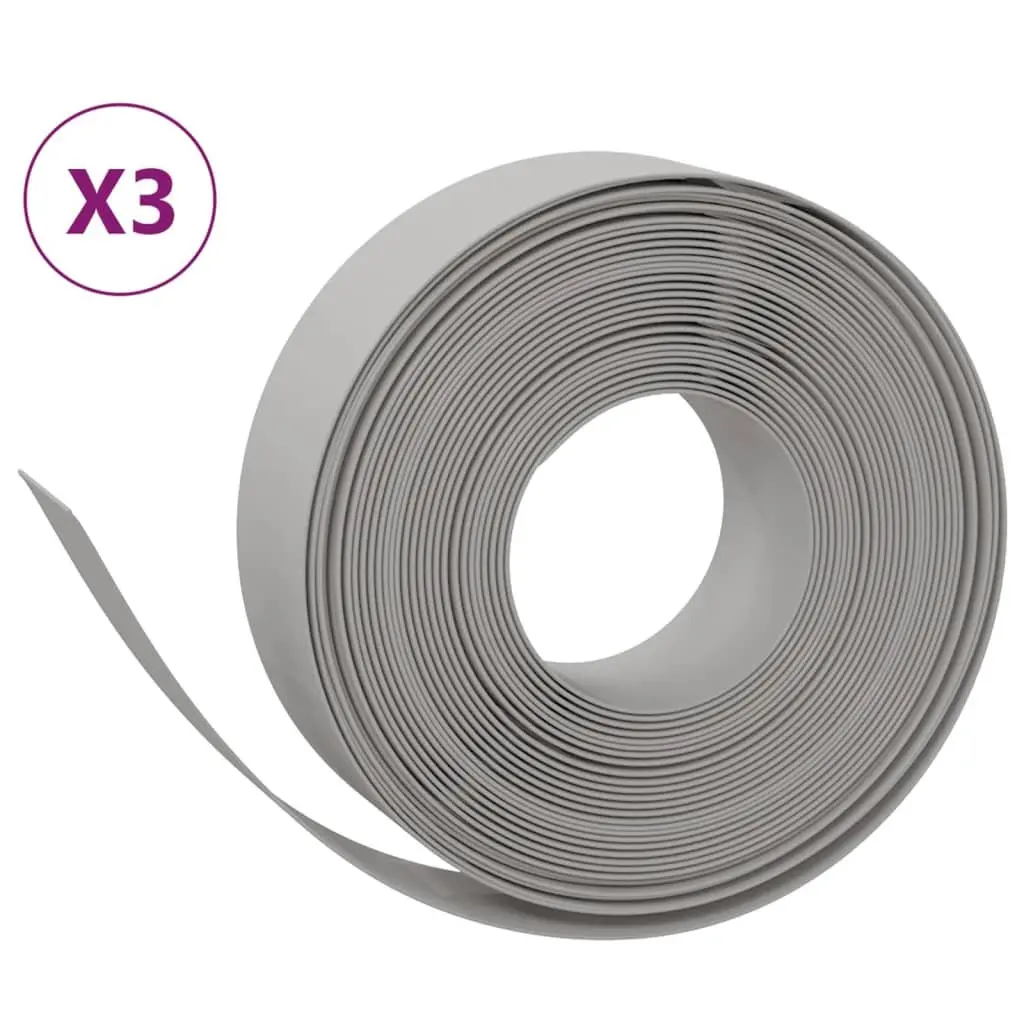 Garden Edging Flexible Grey 10 m 3 Pieces Lawn Border Flower Bed Edger