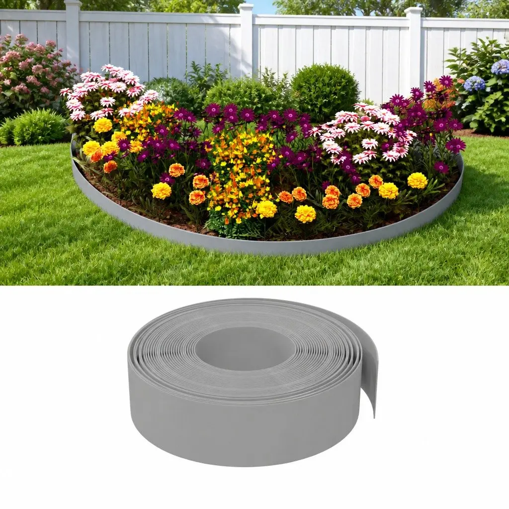 Garden Edging Borders Flexible Grey 10 m 5 Pieces