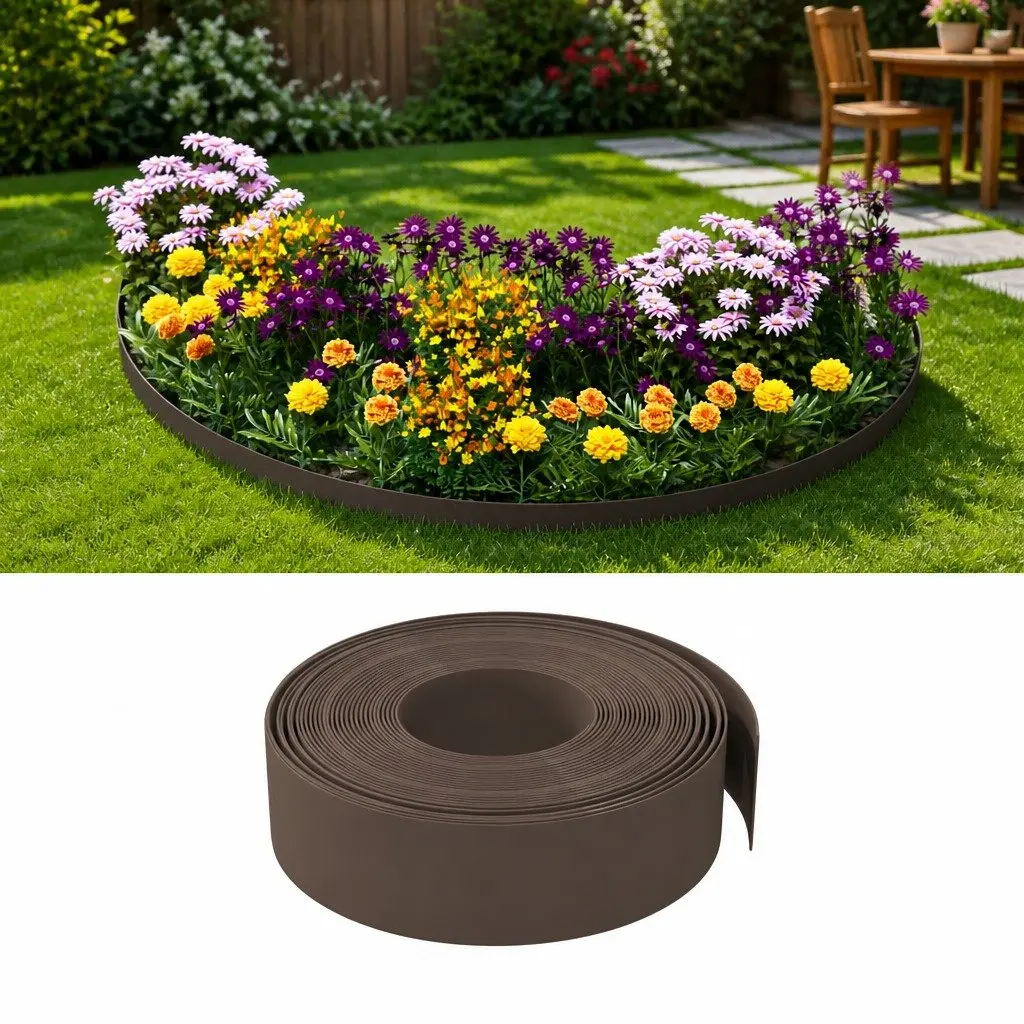 Garden Edging Borders Flexible Brown 10 m Outdoor Lawn Edging 3 Piece
