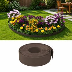 3 Flexible Lawn Edging Pieces - Brown, 10 m Total Length