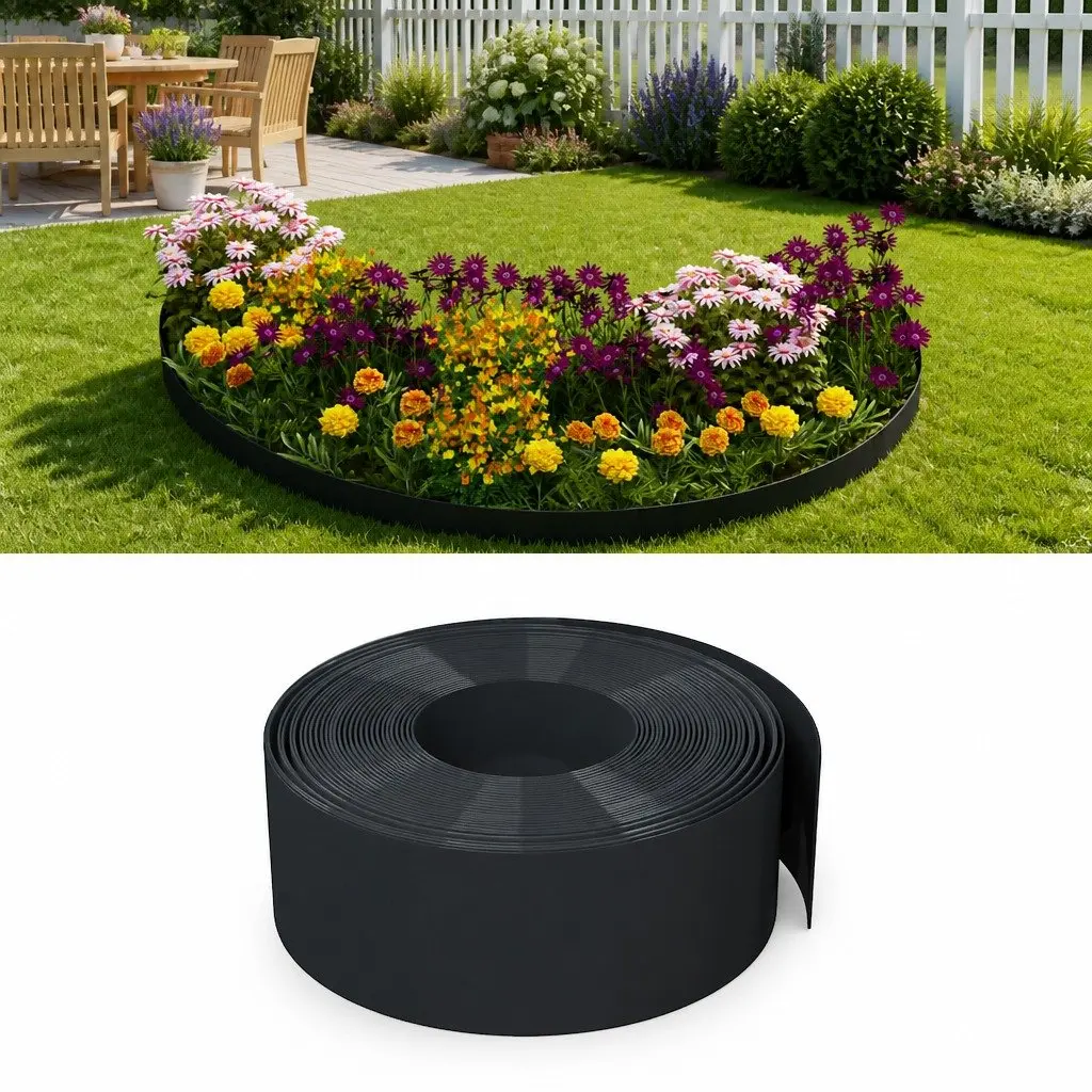 Garden Edging Flexible Black 10m for Flower Bed Path Barrier