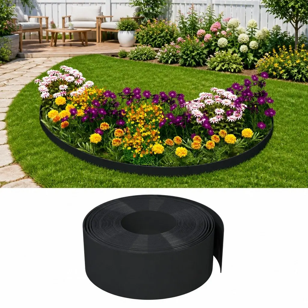 Garden Edging Borders Flexible Black Polyethylene 5 Piece Set 10m
