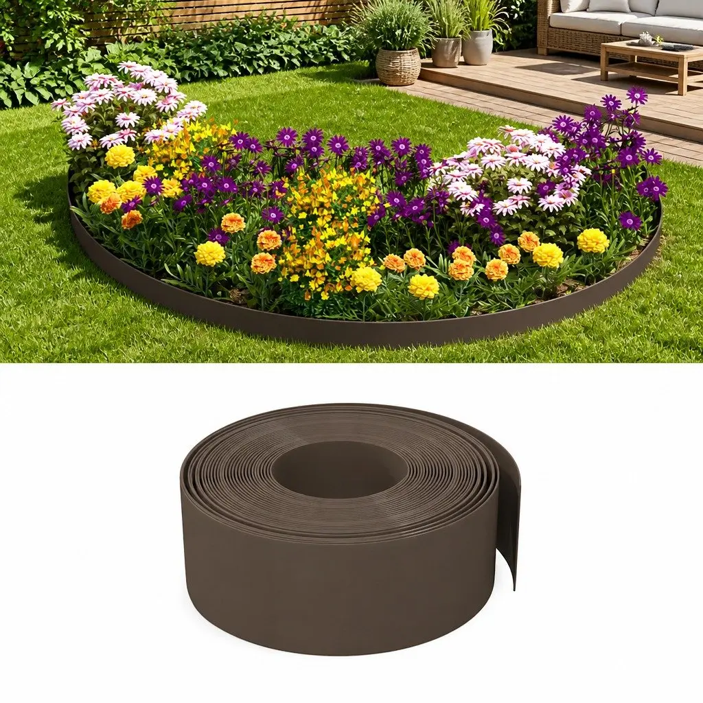 Garden Edging Flexible Brown 10 m 20 cm 3 Piece Lawn Border Flower Bed Edger