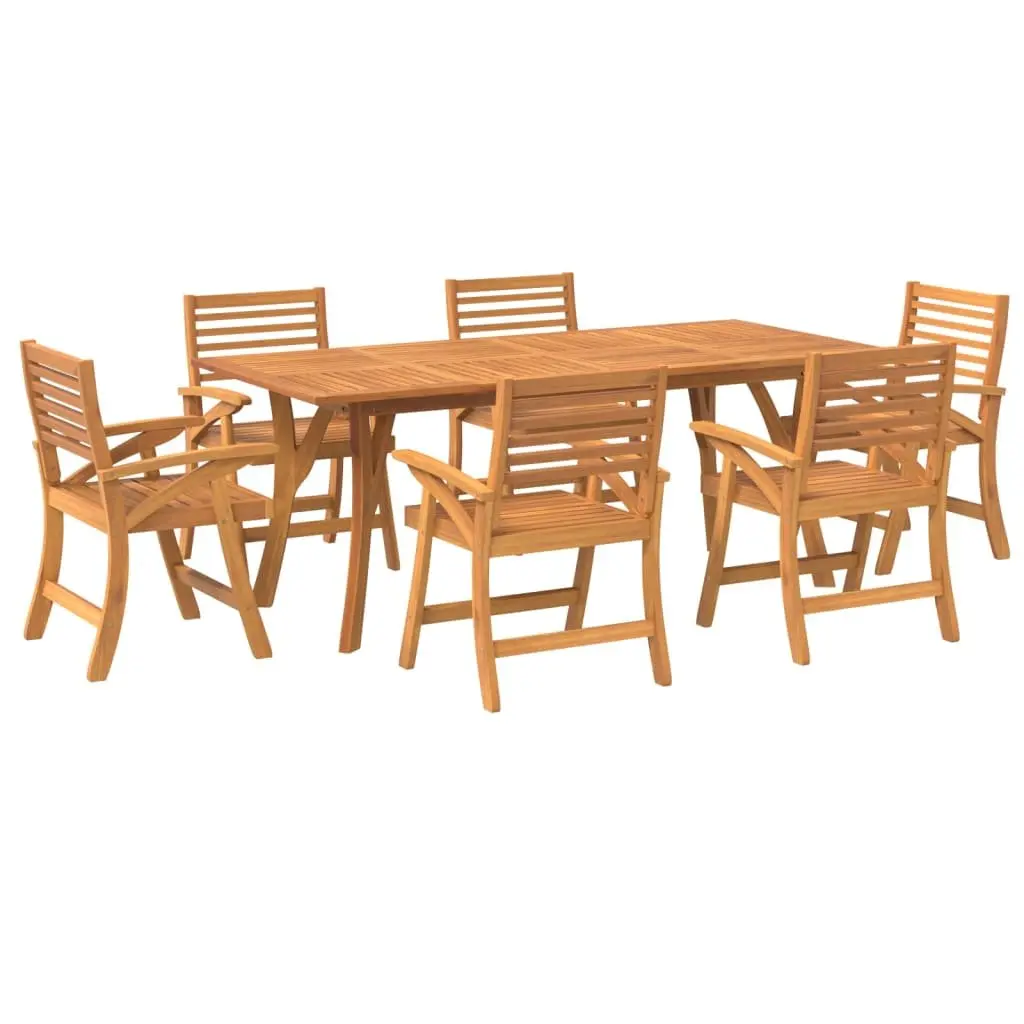 7 Piece Garden Dining Set Solid Acacia Wood Slatted Table with Curved Back Chairs Brown