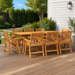 Garden Dining Set 9 Piece Outdoor Furniture Solid Wood Acacia Brown