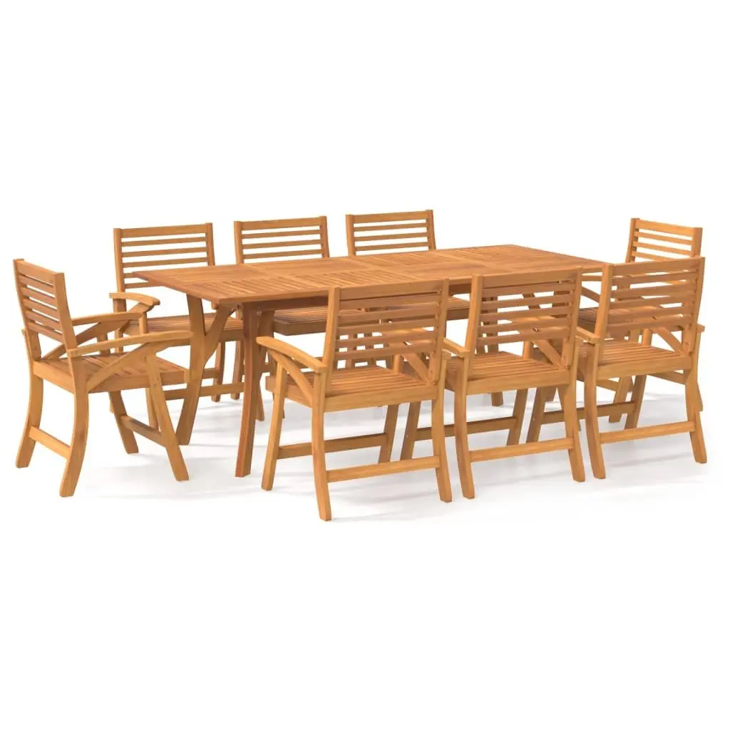 Garden Dining Set Solid Acacia Wood 9 Piece Outdoor Furniture Brown