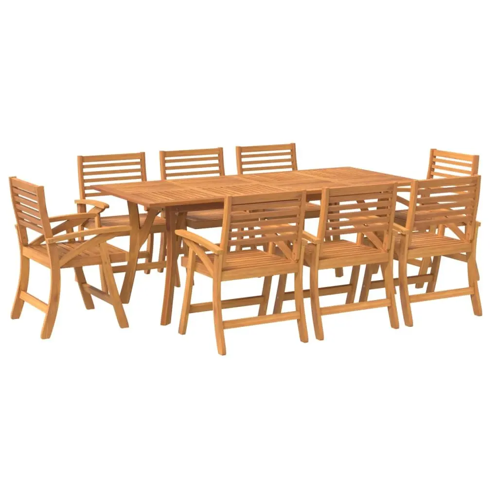 Garden Dining Set Solid Acacia Wood 9 Piece Outdoor Furniture Brown