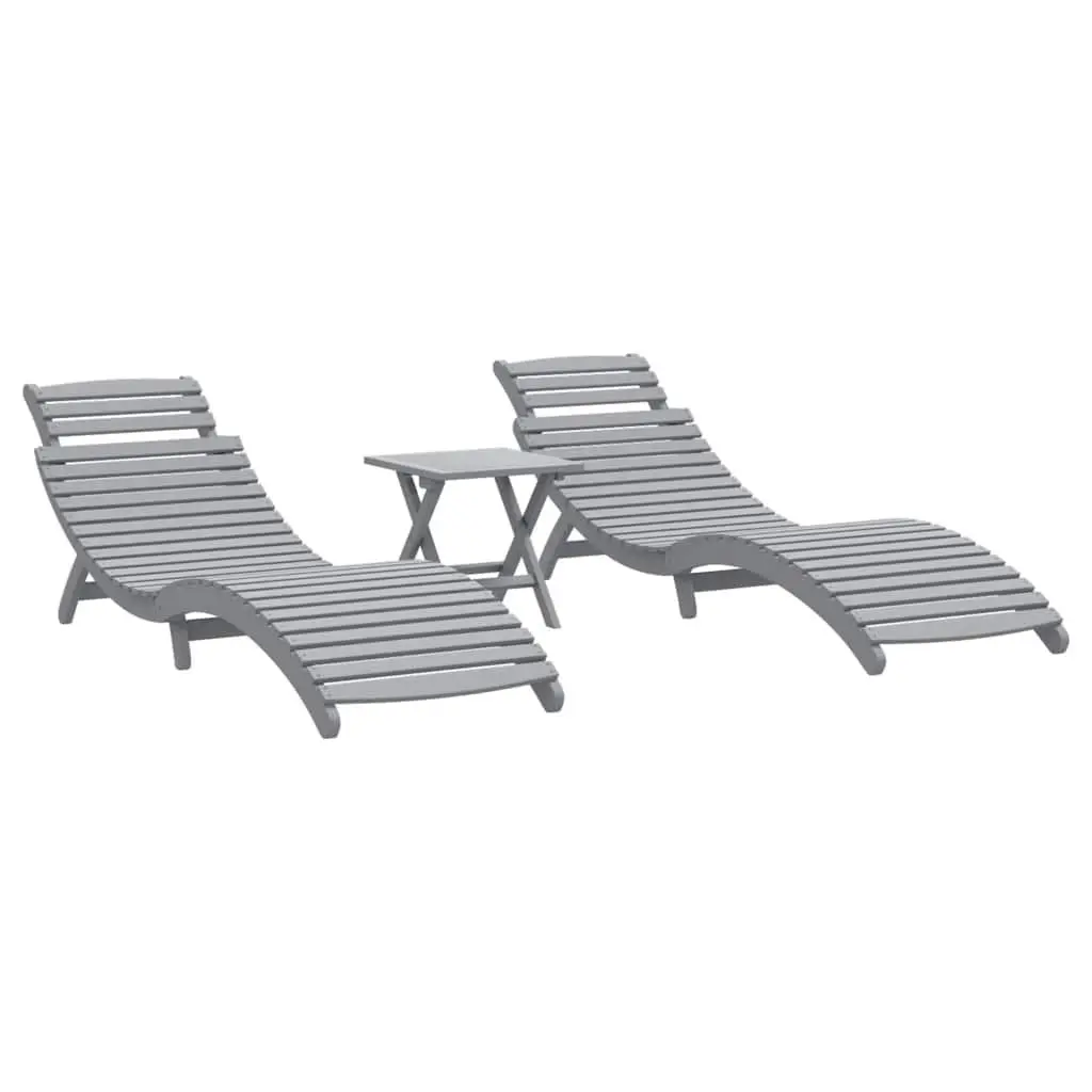 Sun Loungers Set 2 pcs with Side Table Grey Outdoor Garden Patio Furniture