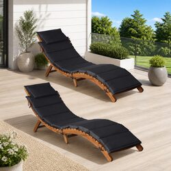 Sun Loungers with Cushions 2 pcs Grey Foldable Wooden Garden Patio Outdoor
