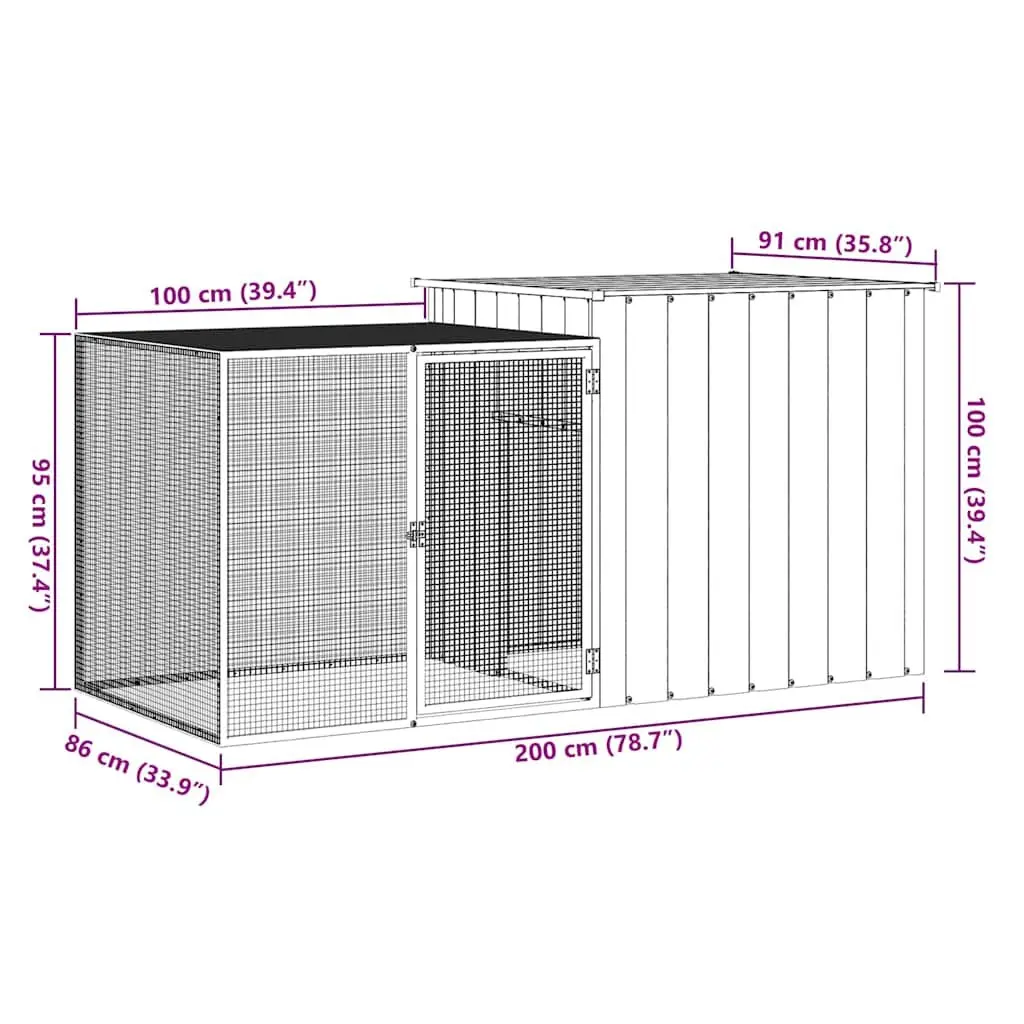 Rabbit Cage Hutch Galvanised Steel Mesh Anthracite 200x91x100cm