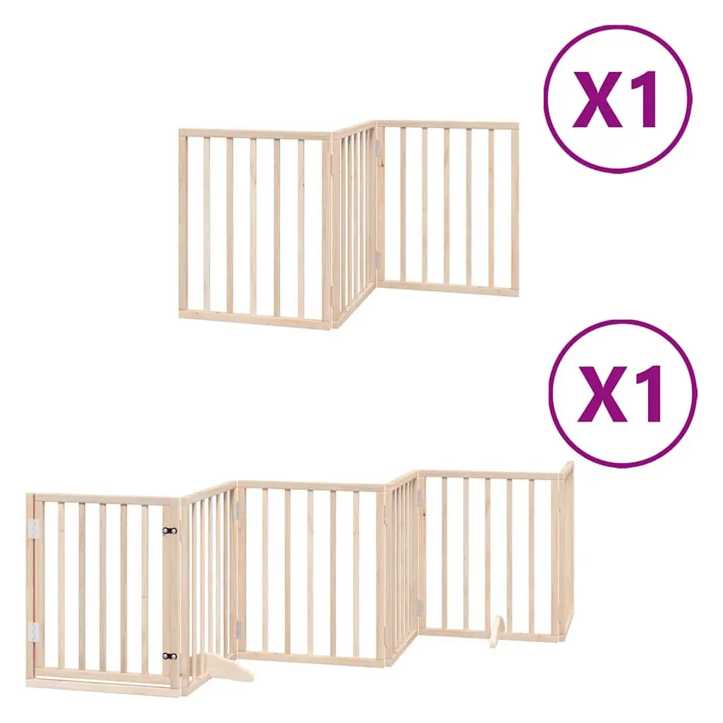 Foldable Dog Gate with Door 9 Panels 450cm Brown Poplar Wood Pet Safety Barrier