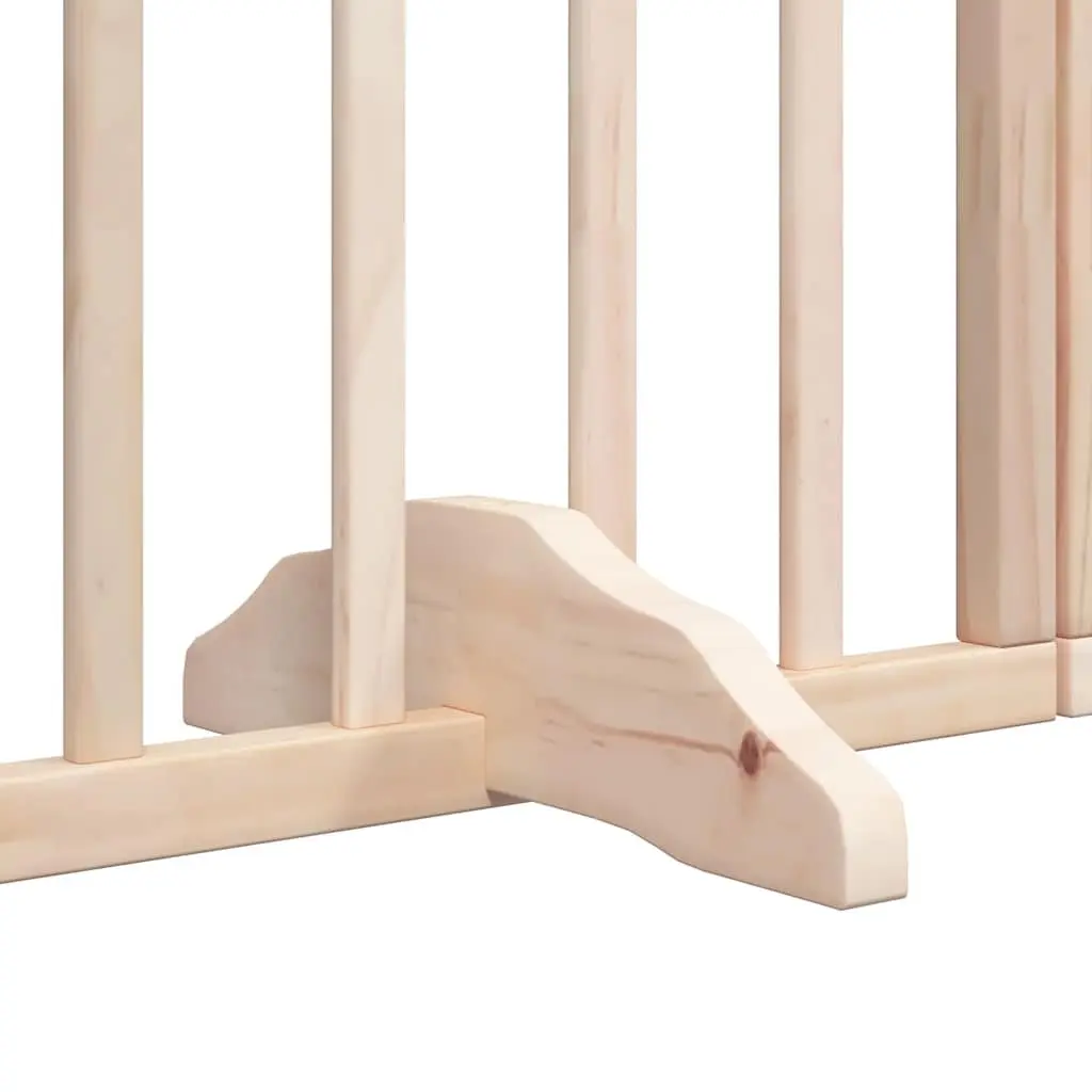 Foldable Dog Gate with Door 9 Panels 450cm Brown Poplar Wood Pet Safety Barrier