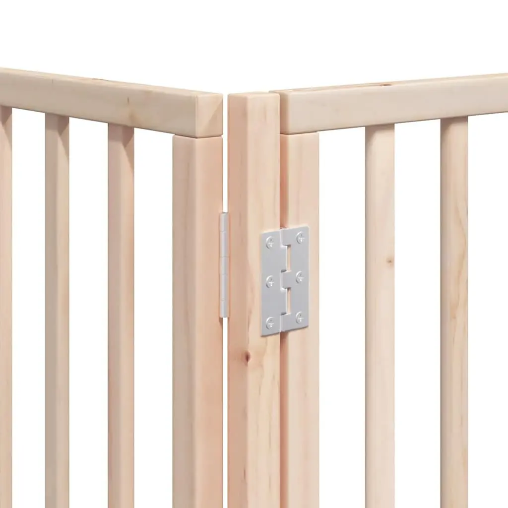 Foldable Dog Gate with Door 9 Panels 450cm Brown Poplar Wood Pet Safety Barrier