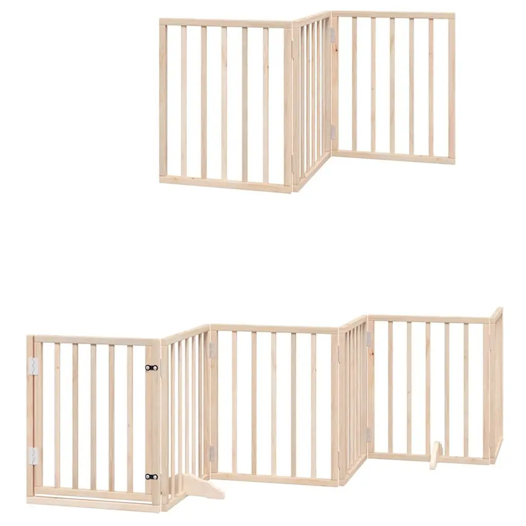 Dog Barrier Foldable 12 Panels 600cm Poplar Wood Pet Gate Brown