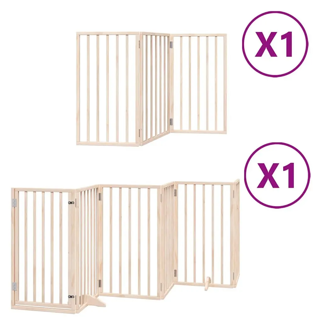 Dog Gate Foldable 9 Panels 450cm Poplar Wood Pet Safety Barrier with Door Lock