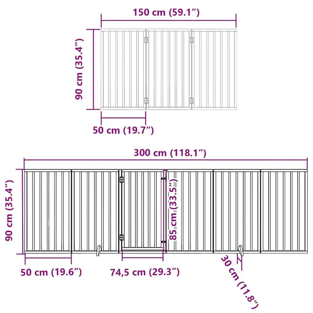 Dog Gate Foldable 9 Panels 450cm Poplar Wood Pet Safety Barrier with Door Lock