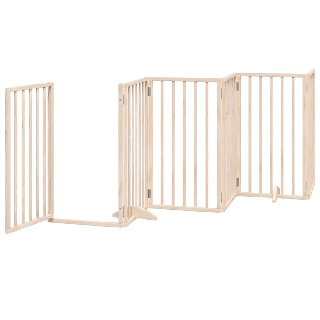 Dog Gate Foldable 9 Panels 450cm Poplar Wood Pet Safety Barrier with Door Lock