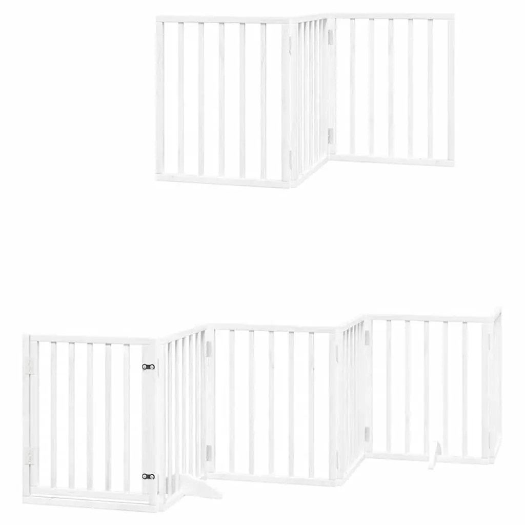 Dog Gate Foldable 9 Panels White Poplar Wood Pet Safety Barrier