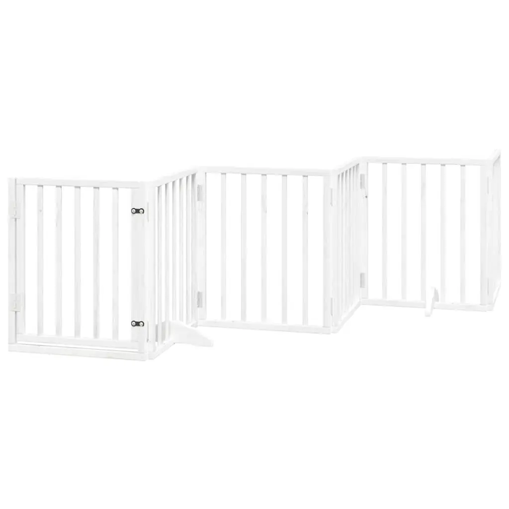 Dog Gate Foldable 9 Panels White Poplar Wood Pet Safety Barrier