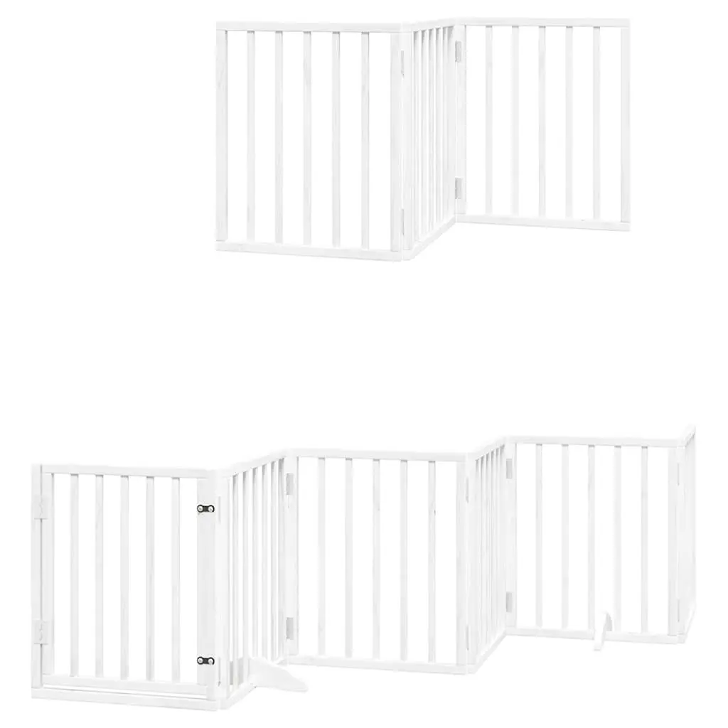 Pet Safety Barrier Foldable Dog Gate 12 Panels White Poplar Wood with Lock