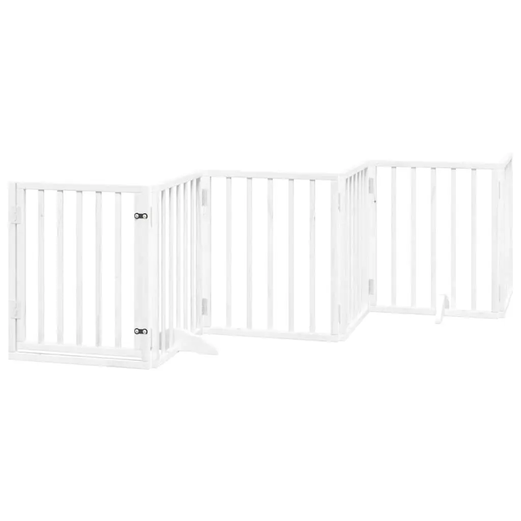 Dog Gate Foldable 15 Panels White Poplar Wood Pet Safety Barrier Door Enclosure