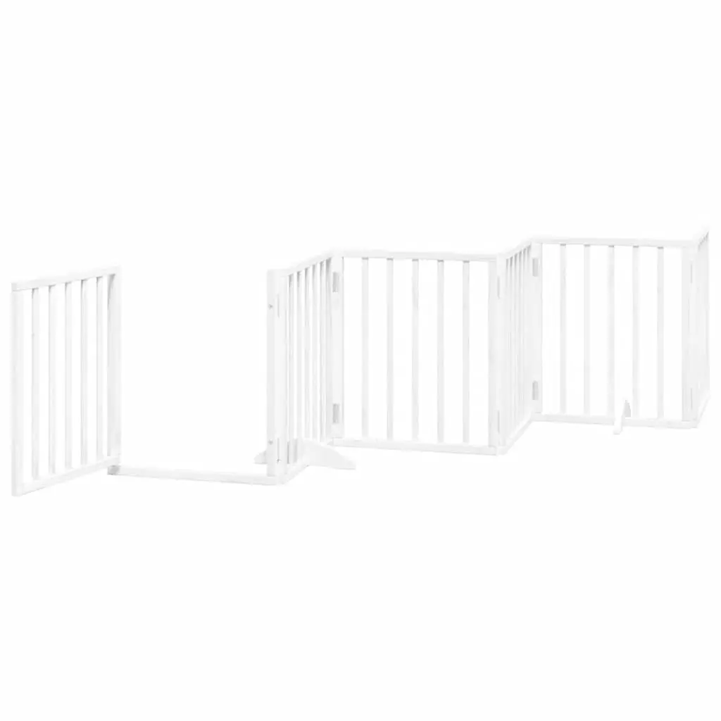 Dog Gate Foldable 15 Panels White Poplar Wood Pet Safety Barrier Door Enclosure
