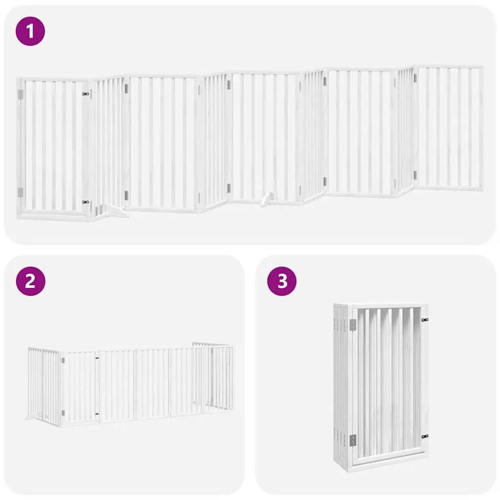 Dog Gate Foldable 9 Panels with Door White Poplar Wood