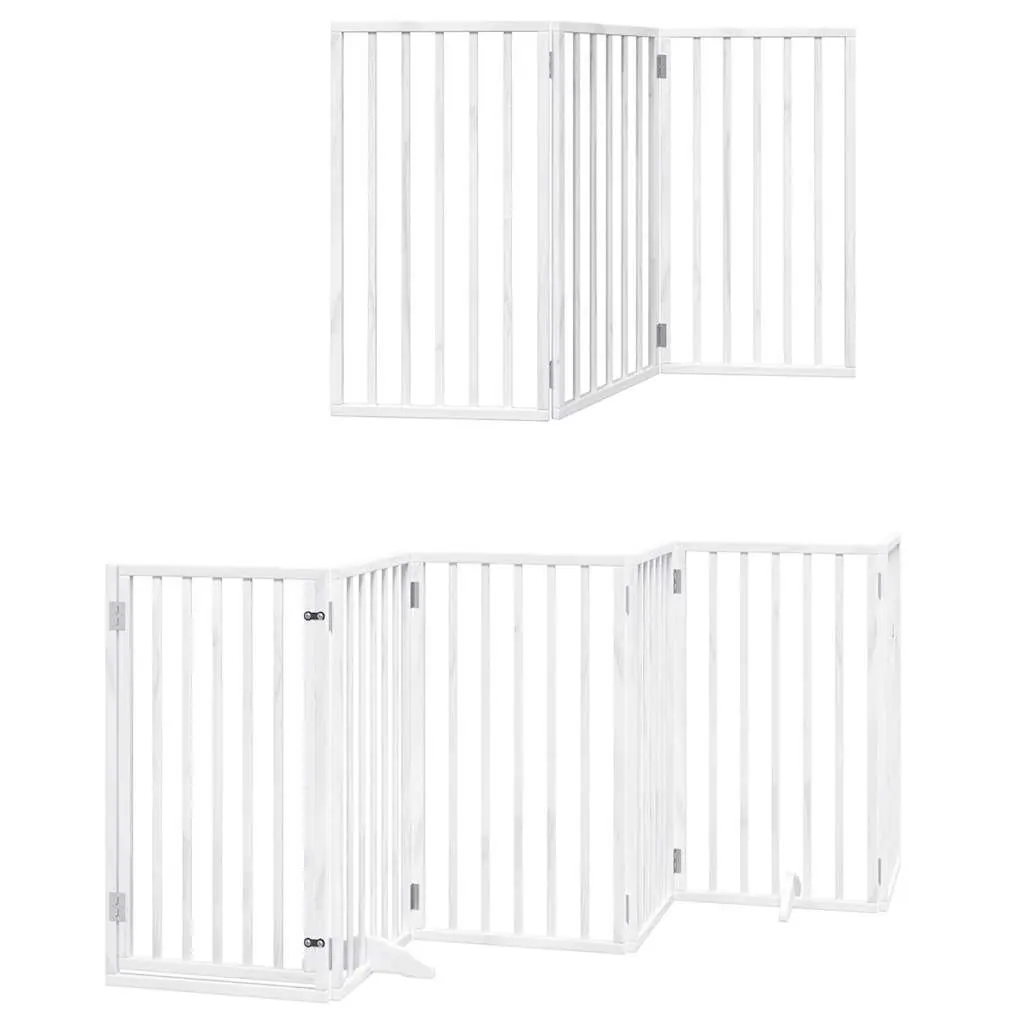 Dog Gate Foldable 9 Panels with Door White Poplar Wood